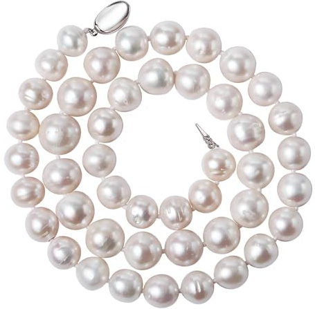 YAMI Damen Süßwasserperlen Kette, Echte Perlenkette für Frauen, 11–12 mm Große Perlenkette Damen, 18/20 Zoll Lange Zuchtperlenkette, Süßwasserperlenkette für Alle Anlässe Geeignet