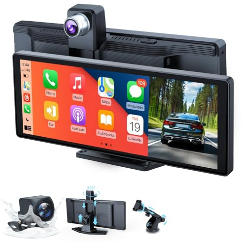 Pantalla Coche, 10.26 Pantalla Carplay Coche para A-pple y Android, con Cámara Trasera, Asistente de Voz y Función de Llamada, 64G TF,Adecuada para Varios Vehículos(10.26 Pollici)
