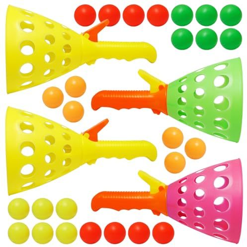 Rebanky 4 Stycken Spel Skjut Bollar och Fånga Med 26 Bollar Bollracket Klicka på Leksaker för Födelsedagsfest, Trädgård