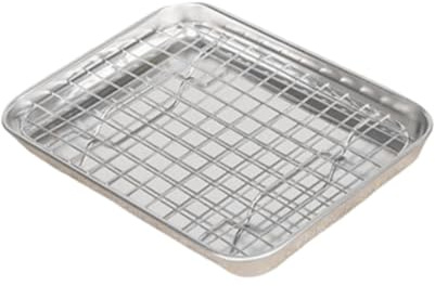 Llazsybz Teglia da Forno con Griglia, Contenitore per Alimenti, Vassoio Raccogli-Gocce in Acciaio Inox per Torte, Riunioni di Famiglia, Verdure, 23.5 Cm X 17.5 Cm X
