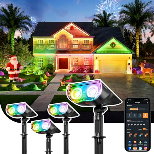 Linkind Smart RGB Solarlampe SL5C mit App,IP67 wasserdicht Solarleuchten | Musik Sync Solarlampen für außen, 16 Mio Fraben Gartenleuchten für Garten, Patio, Party, 4 Stück