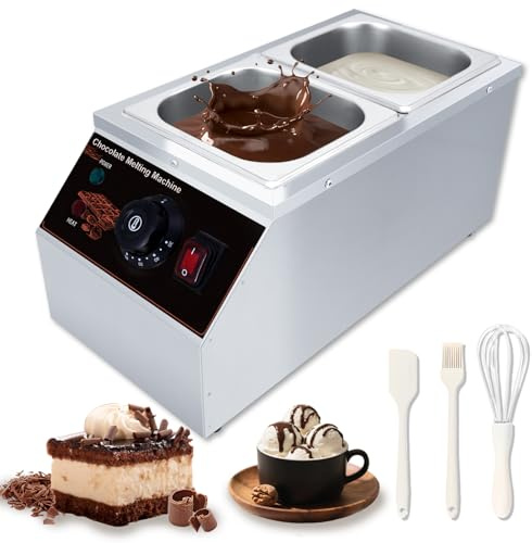 PATIOZA Chocolate Melting Machine 600W with 3-Piece Accessory Set,2x1.55l Tanks Stainless Steel Chocolate Tempering Machine for Commercial Home,Water Bath Heating Temperature Range 30–80 °C