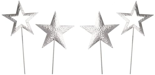 Dragimex weihnachtlicher stimmungsvoller Deko-Stecker Garten-Stecker Stern Metall Silber matt-glänzend gehämmert ca. 14 x 57 cm lang in verschiedenen Mengen (6)