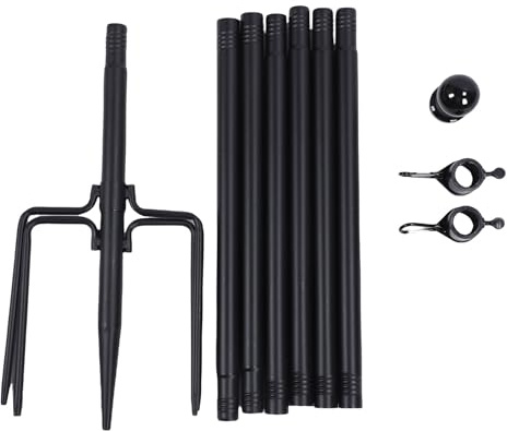 Aoaoy Mât de drapeau de 3 m sans enchevêtrement dans le sol avec base à 5 dents, kit de mât de drapeau de sol robuste avec base à 5 broches pour l'extérieur de la maison, du jardin (noir, sans drapeau