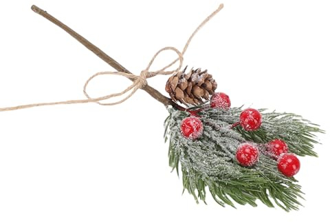 Riuulity Plettri di Bacche con Aghi di Pino Innevato per Artigianato, 10 Pezzi di Pigne Artificiali con Stelo di Agrifoglio Plettri di Pino per Vacanze Invernali per Decorazioni di Natale (Rosso)