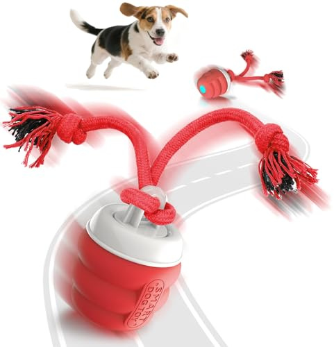 FUGODIWI Pelota Interactiva Perro – Juguetes Interactivos para Perros, Pelota para Perros con Cuerda, Pelota Perro se Mueve Sola para Cachorros/Perros Pequeños/Medianos, Recargable por USB