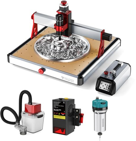 Twotrees TTC450 Ultra 500W CNC Fräsmaschine, 800W Frässpindel, 20W Lasermodul, M1 Staubabsaugung, mit 3,5 Zoll Touchscreen Controller, Gravurmaschine für Metall, Aluminium, Holz