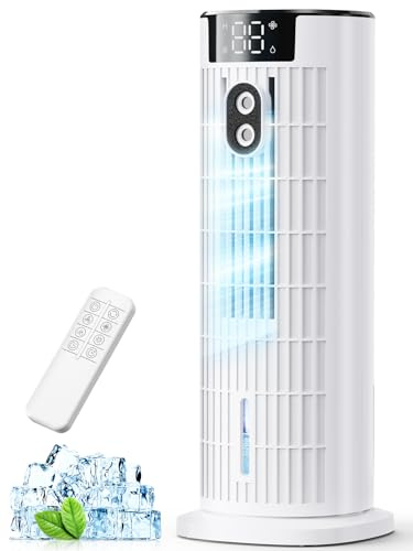 Mobile Klimaanlage,Luftkühler mit Wasserkühlung 4-in-1 Mobiles Kühlgerät Tragbarer,Leise,2-10Timer 90°Oszillation, 4 Stufen, Air Cooler für Zuhause und Büro. (Weiß)