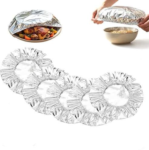 50PCS Repeatable Aluminium Foil Film Insulation Cover | Adjustable Aluminum Foil Dough Bowl Cover,Aluminum Foil Food Covers,Kitchen Fresh-Keeping Insulation Film
