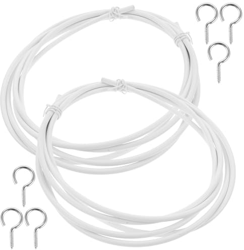 Alasum Set 2 Pezzi Cavo per Tende Bianco in Pvc e Metallo Occhielli e Ganci, Superficie Liscia, per Appendere Tende e Quadri senza Forare