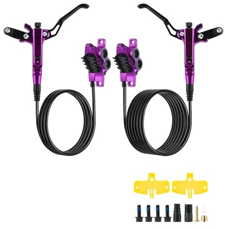 Cykelbromstrumma bakre broms 2 Hydraulisk skivbroms med fyra kolvar för MTB-cykel 850 mm 1600 mm kylkuddar 4 kolvar Oljetryck DH cykelbroms(Purple)