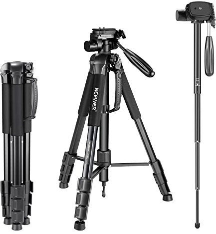 NEEWER Portable Camera Tripod for Travel Vlogging Recording, Aluminum Alloy 2 in 1 Tripod Monopod Max. 70 with 3 Way Swivel Pan Head and Carrying Bag for DSLR, DV Video Camcorder (SAB264, Black)
