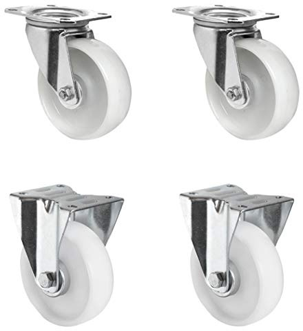 CASCOO SETSBFB125P0P0R1W Rollensatz 2 Lenkrollen, 2 Bockrollen, Polypropylen, Durchmesser 125 mm, Transportrollen, Kunststoff, Traglast 450 kg (4-er Pack)