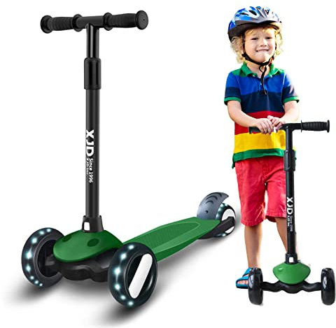 XJD Kinderroller Kinderscooter für 2-8 Jahre Kinder Scooter 3 LED Rädern Kickboard Sperrbare Richtung Kinder Roller Verstellbare Lenkerhöhe Leicht Belastbarkeit bis 50 kg (Grün)