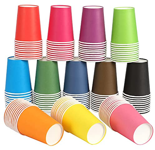 YANGTE 120Pcs Disposable Paper Cups Party Cups, 9 Ounce Multicolor Drinking Cups Biodegradable for DIY Holiday Wedding,12 Colors