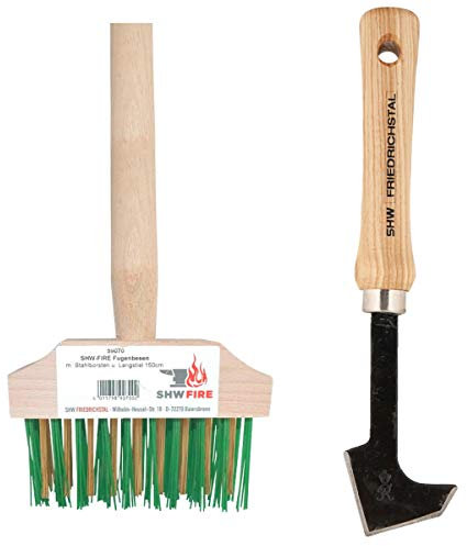 SHW-FIRE Fugenreiniger Set - Fugenbesen und Kratzer, optimal für Lange und Kurze Flächen