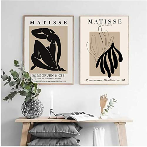 yhyxll Vintage Henri Matisse Poster Beige Abstrakte Malerei Wandkunst Leinwanddrucke Wandbilder Wohnkultur Druck auf Leinwand-50x70cm Kein Rahmen