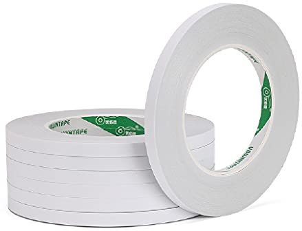 7 rouleaux de ruban adhésif double face à la bande auto-adhésif pour la couture, l'artisanat, le travail à la main, 8 mm * 45 mètres chaque rouleau, pas de trace à double face Section mince