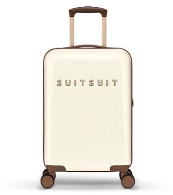 SUITSUIT Handgepäck Koffer mit 4 Rollen 55 x 35 x 20 cm - Hartschalen Kabinentrolley mit TSA-Schloss - Fab Seventies Antique White
