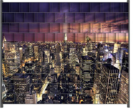 Wallario Zaun Sichtschutz Windschutz für EIN- und Doppelstabmattenzäune in der Größe Breite 2,50m x Höhe 2,00m, Motiv: New York bei Nacht - Panoramablick über die Stadt