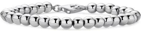 Bling Jewelry Pulsera De Cadena De Bolas De Plata Esterlina .925 Tradicional Simple Lisa Ligera Y Hecha A Mano En Polonia Para Mujeres De 6 MM De Diámetro Y 7 Pulgadas De Largo