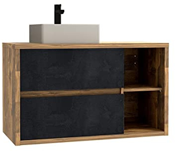 Vente-unique - Meuble de Salle de Bain Suspendu avec Vasque carrée - Coloris Naturel et Anthracite - 100 cm - TIKITIKI