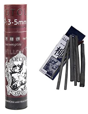 JinYu 31 Stück Weinholzkohle, weiche, schwarze Kohlestifte zum Zeichnen, Skizzieren und für feine Kunst, Weiden-Skizzenstifte zum Zeichnen, 2 Boxen (3–5 mm und 3–8 mm)