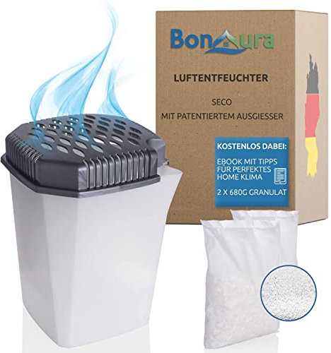 Déshumidificateur Sans Électricité Réutilisable Avec Granulés - Recharge (2 x 680 g) Dure 4 Mois - Avec Bec Verseur Pour Cuisine, Salle de Bain