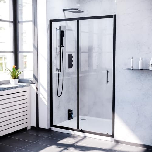Nes Home 1500mm Aluminium Matte Black Shower Sliding Door Tempered Glass