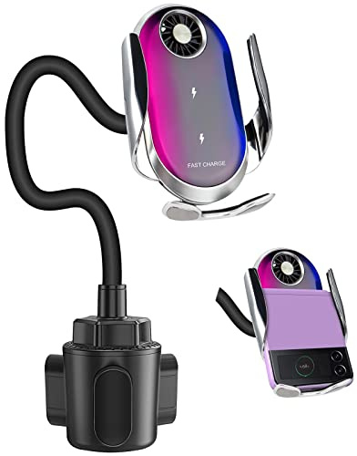 Qoosea 15W Fast Wireless Charger Getränkehalter Auto Handyhalterung, Induktion Doppelspule Cup Holder Kabellose Kfz-Ladegeräte, Schnelles Qi Ladestation für Samsung Galaxy Z Flip 5/4/3/2 iPhone Goolge