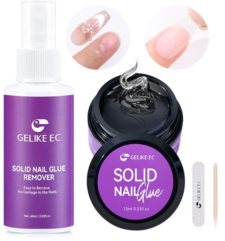 Gelike ec Fester Nagelkleber und Nagelkleber Entferner 60ml: 15ml Extra Stark für Kunstnägel Press On Nail und Fingernägel Klebegel UV Needed Curing Easy to DIY Nail Art Design