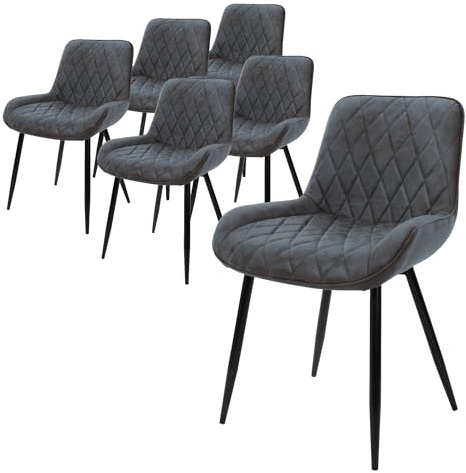 ML-Design set med 6 stilfulla stolar med arm- och ryggstöd antracitfärgade med PU-lädersits och metallram Perfekta som köksstolar matsalsstolar vardagsrumsfåtöljer eller stoppade sittmöbler
