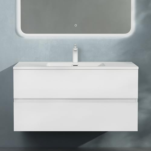 doporro Badmöbel-Set Unterschrank 100x48x50cm in Matt weiß mit Waschbecken
