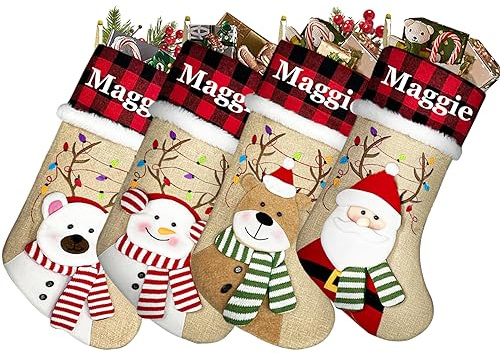 SearchI Weihnachtsstrümpfe Personalisiert 2er Pack, Individuelle Nikolausstrumpf mit Thermotransfer Namen Xmas Socken Weihnachtsbaum Kamin Hängende Ornamente Geschenkhalter Weihnachtsdekorationen