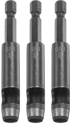 sourcing map 3 Stück 8 mm Lochstanzer für Leder, Locheisen mit 1/4 Zoll Sechskantschaft für Bohrer, Lochstanze Einzelstanze für Gürtel Uhrenarmbänd Papier Dicke Stoffe Lederarbeiten