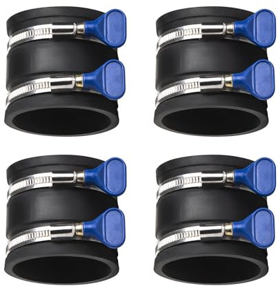 POWERTEC w 70337-P4 2-1/2 Control Flex Adjustable Key Clamps, Hose Connector Rubber Cuff Coupler for Woodworking Collection Fittings, Dust Collector Accessories & Machinery, 4 PK, Black, Klein