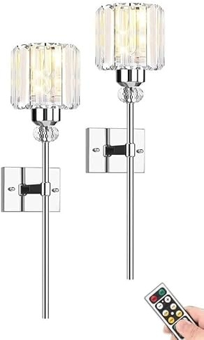 Modern Gold Wall Sconces Lighting Battery Operated set of 2,No wiring Rechargeable Wall Lights Fixture with Wireless Remote,Clear Glass Long Wall Lamp for Bedroom Bathroom Living Room Vanity Light ( C