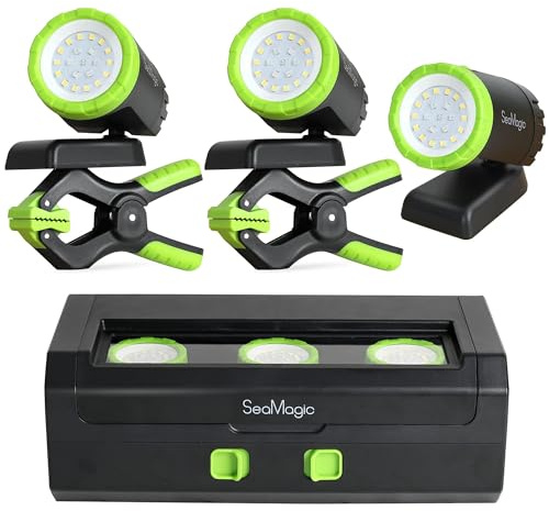 SEAMAGIC 3-Pack Rechargeable LED Work Lights with Portable Case, 360-Degree Adjustable Spotlights with Magnetic Base, Clamp Lights for BBQ, Workshop, Construction Site, Car Repairing and Home Using