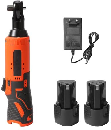 lifetter Jeu de clés à cliquet électriques 12 V 3/8 avec batterie 2 x 2000 mAh, chargeur, 50 N.m, éclairage LED, pour réparation automobile et entretien des tuyauteries