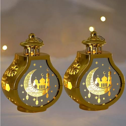 2 Stücke Ramadan Deko Laterne, Ramadan Dekoration, Eid Mubarak Dekoration, Islamische Dekoration, Mond Stern Dekoration, Ramadan Geschenke Für Tisch, Wand, Outdoor (Kupfer-2pcs)