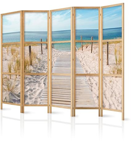 murando - Paravent Innen Raumteiler Holz Sommer 225x172 cm 5-teilig Japanische Trennwand Raumtrenner Room Divider Mobiler Sichtschutz Spanische Wand Raum Abtrennung Meer Strand Natur c-B-0362-bh-c
