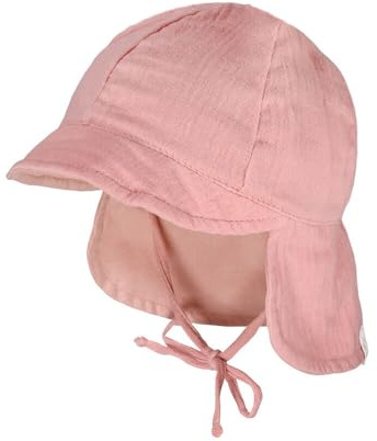 maximo GOTS Baby-Schildmütze, Band Musselinstoff, Nackenschutz, Futter, UV 47 blassrosa-blümchen