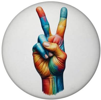 Peacezeichen in Regenbogenfarben Magnet rund mit Flaschenöffner rund Hand in Hand für Frieden Bunter Friedensfinger als Peace-Zeichen Magnet rund mit Flaschenöffner in