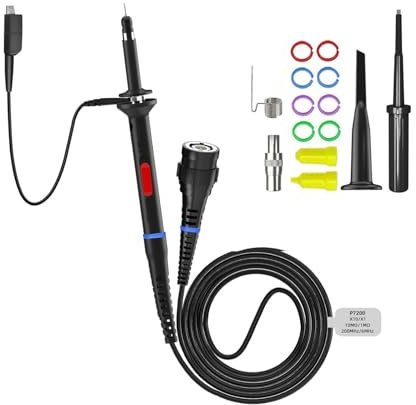 JUUTQA Sonde d'oscilloscope P7200 200MHz X1/X10 BNC, Capuchon de Protection, sonde DC-200MHz avec Anneaux de Couleur