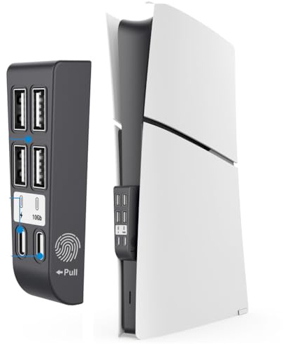 6 Port USB Hub Data Transfer Extender for PS5 Slim, 4 USB 2.0 Ports +1 USB Charging Port +1 Type C 3.1 port, USB Splitter Adapter Hub for PS5 Slim Disc & Digital Console (Black)