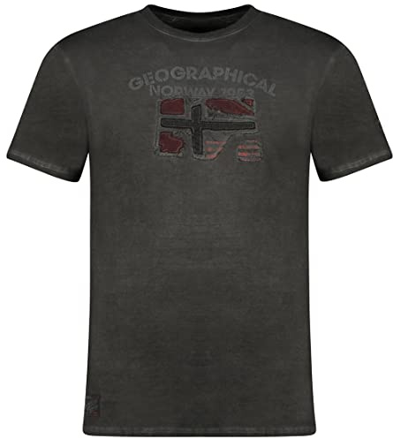 Geographical Norway Jotz Men - T-Shirt Cotone Uomo - Classica T-Shirt Estiva Logo - Camicia A Maniche Corta - Scollo V Regolare - Abito Ideale Primavera (Nero S)