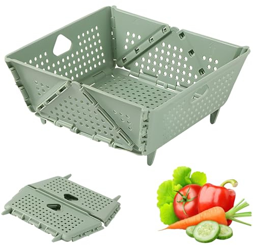Faltbarer Seiher Sieb, Küche Kunststoff Klappbar Abtropfsieb Nudelsieb Set, Küchensieb Abwaschschüssel Von Nudeln, Obst, Gemüse, Platzsparend Abgiesshilfe Mit Stützfüßen (Grün)