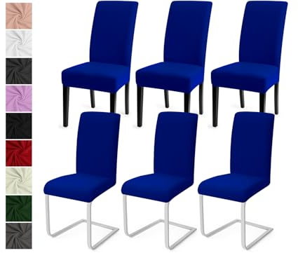 Stuhlhussen 6er Set Stuhlbezüge Moderne Stretch Stuhlhussen Universal Husse Abnehmbare Stuhlbezug Waschbarer Abdeckung Esszimmer Dekoration Spannbezug,für Hotel und Hochzeit Partys(6er Set, Blau)-C