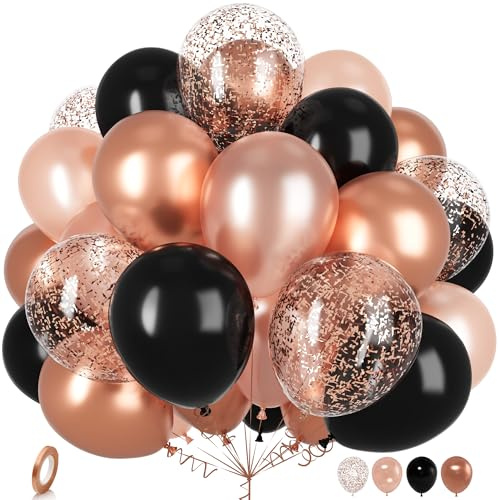 Ousuga Ballons Or Rose Noir, 30 Pièces 12 Pouces Métallique Chrome Or Rose Confettis Latex Ballon pour Filles Garçons Enfant Fête Anniversaire Baby Shower Mariage Nuptiale Douche Baptême Décoration