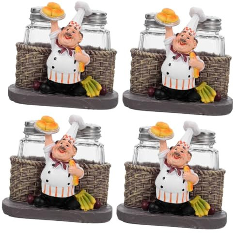 TOPBATHY 4 Pezzi Ampolla Da Chef Contenitori Per Spezie Da Cucina Shaker Per Spezie Contenitori Per Condimenti Statua Dello Chef Saliera E Pepiera Saliera E Pepiera Con Statua Dello Chef